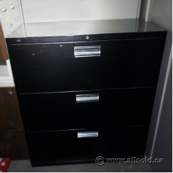 Hon 36" Black 3 Drawer Lateral File Cabinet, Locking